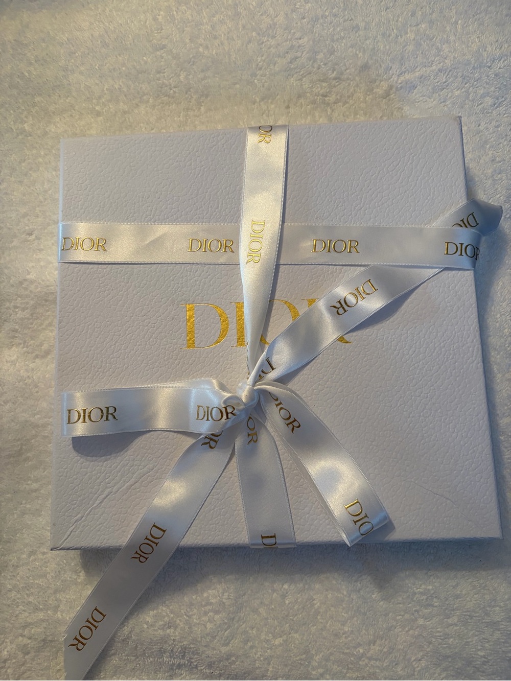 Dior Authentic Square Textured White Gift Box & Ribbon Set